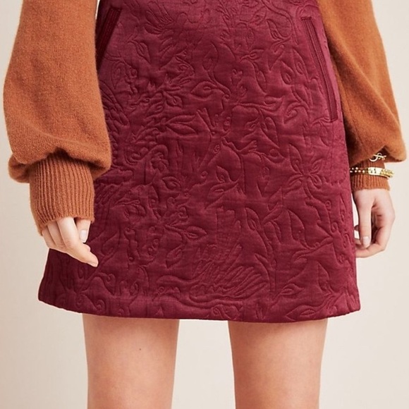 Maeve X Anthropologie Beatrice Burgundy Floral Quilted Mini Skirt, Sz. 10 - Picture 3 of 15